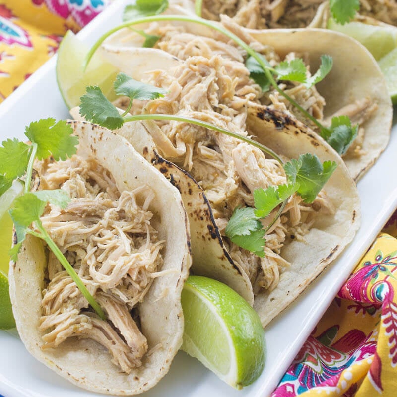 Slow Cooker Salsa Verde Chicken Tacos - The Lemon Bowl®