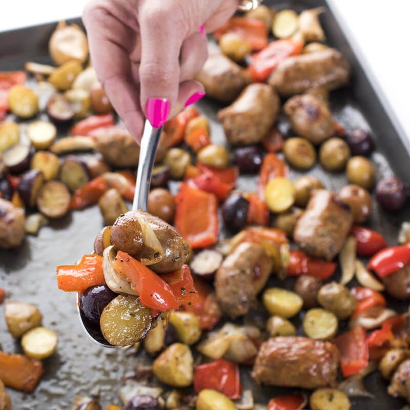 Sheet Pan Sausage and Potatoes with Peppers - Erin Lives Whole