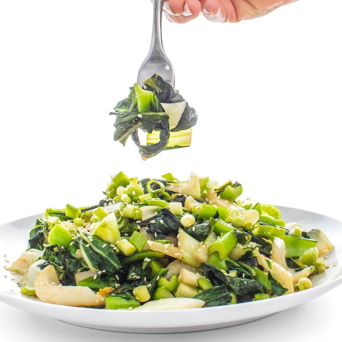 Bok Choy on a fork