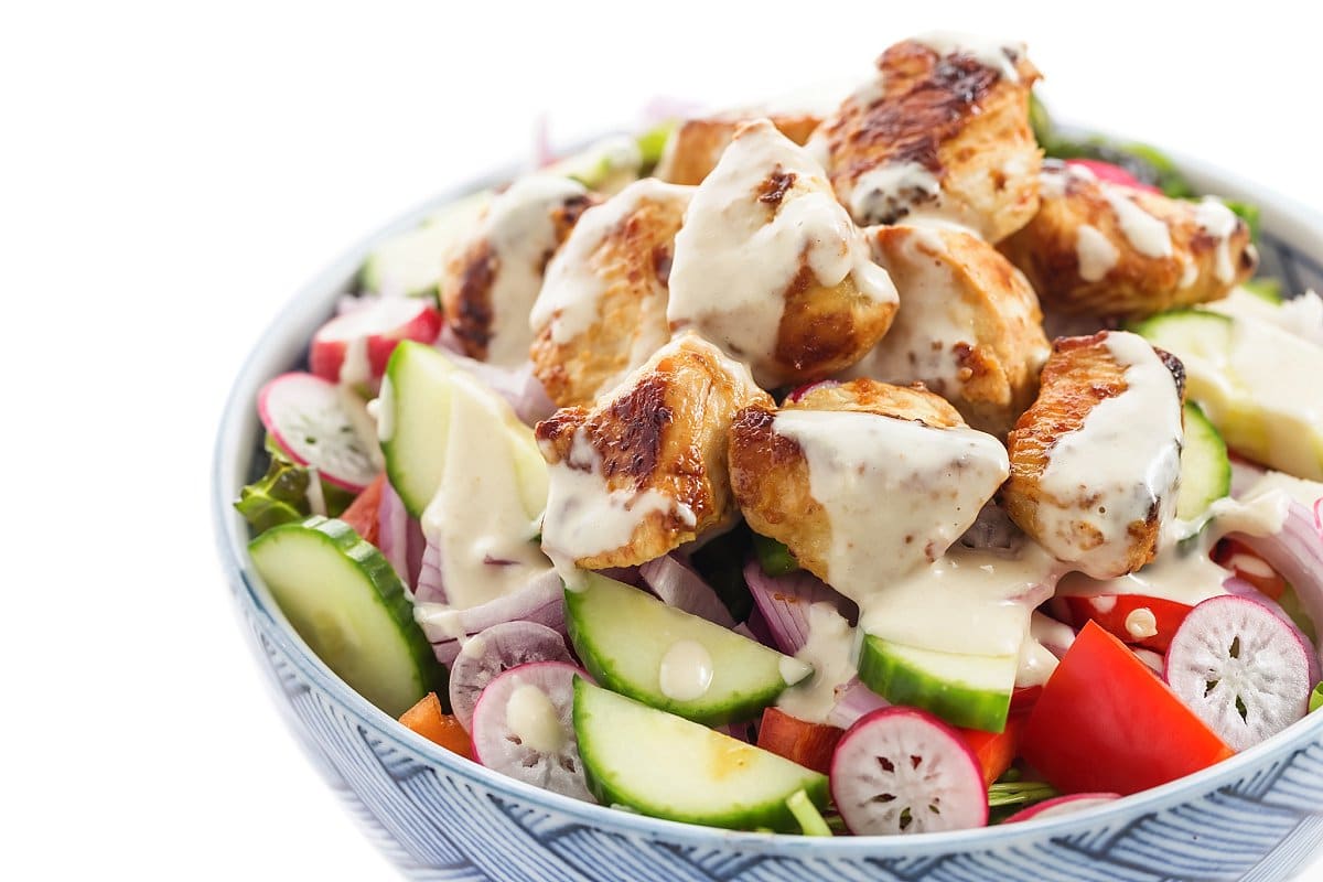 Greek Chicken Chopped Salad with Lemon Tahini Vinaigrette. - Half