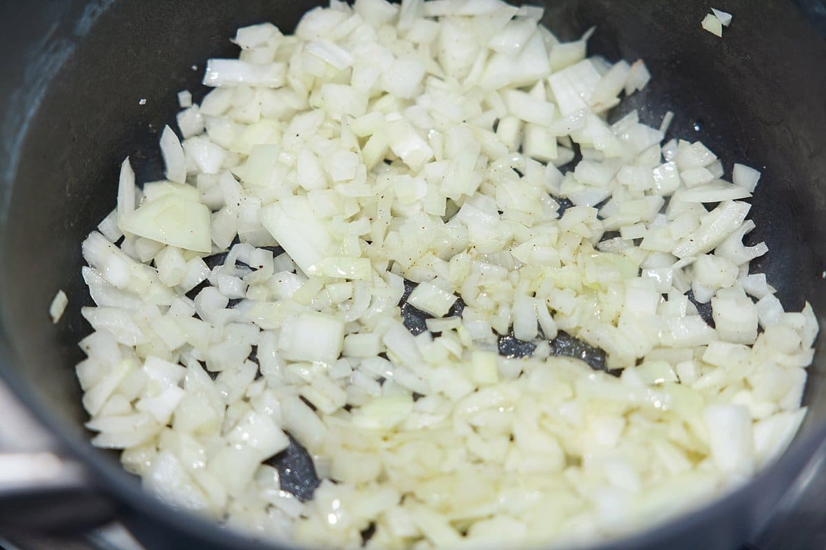 Sauteing onions in pan