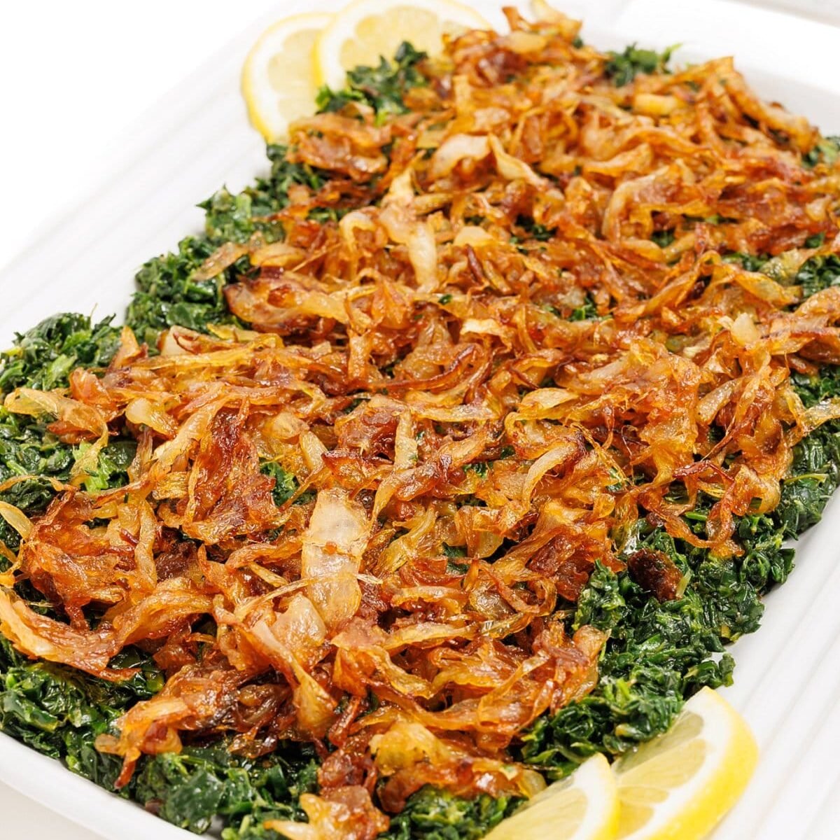 Lebanese Hindbeh (Sauteed Greens/Spinach) with Caramelized Onions