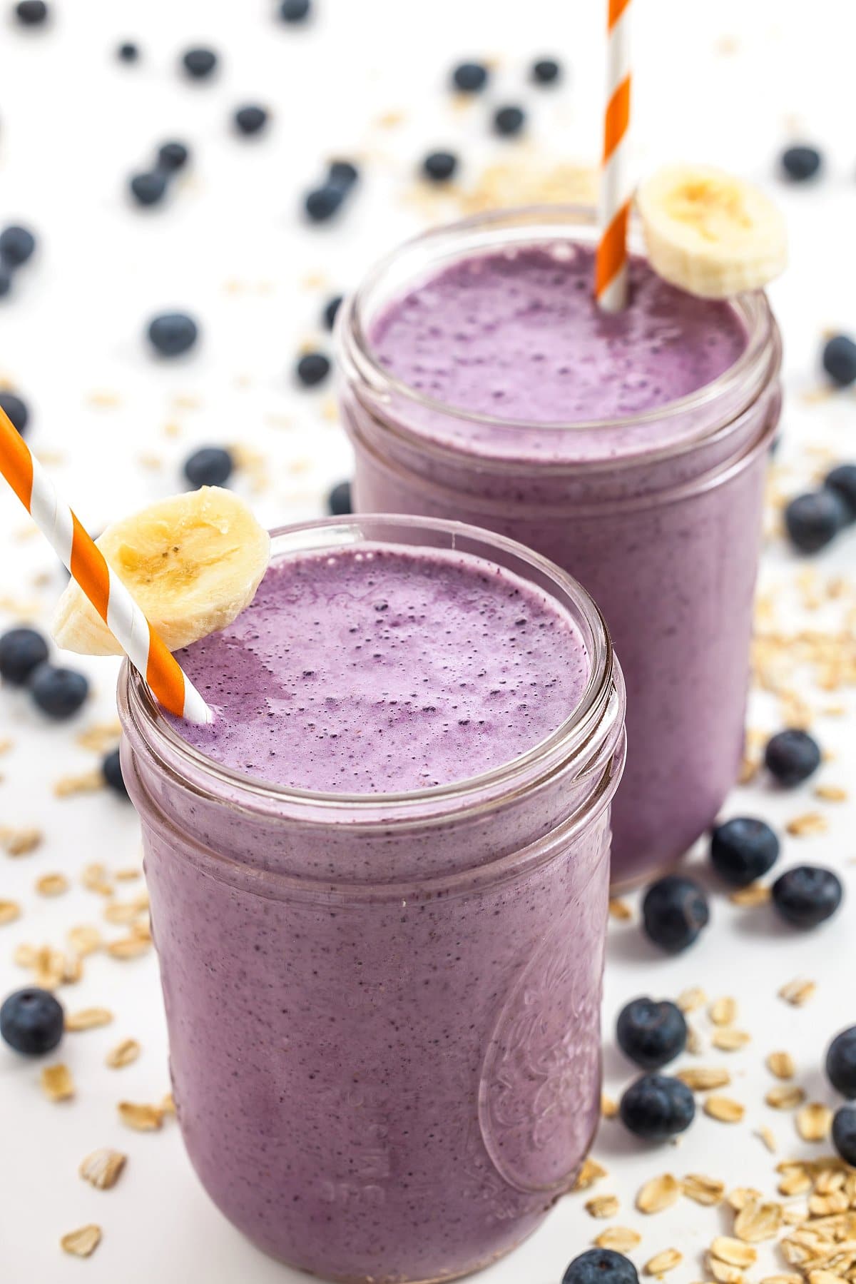 Blueberry banana oatmeal smoothies.