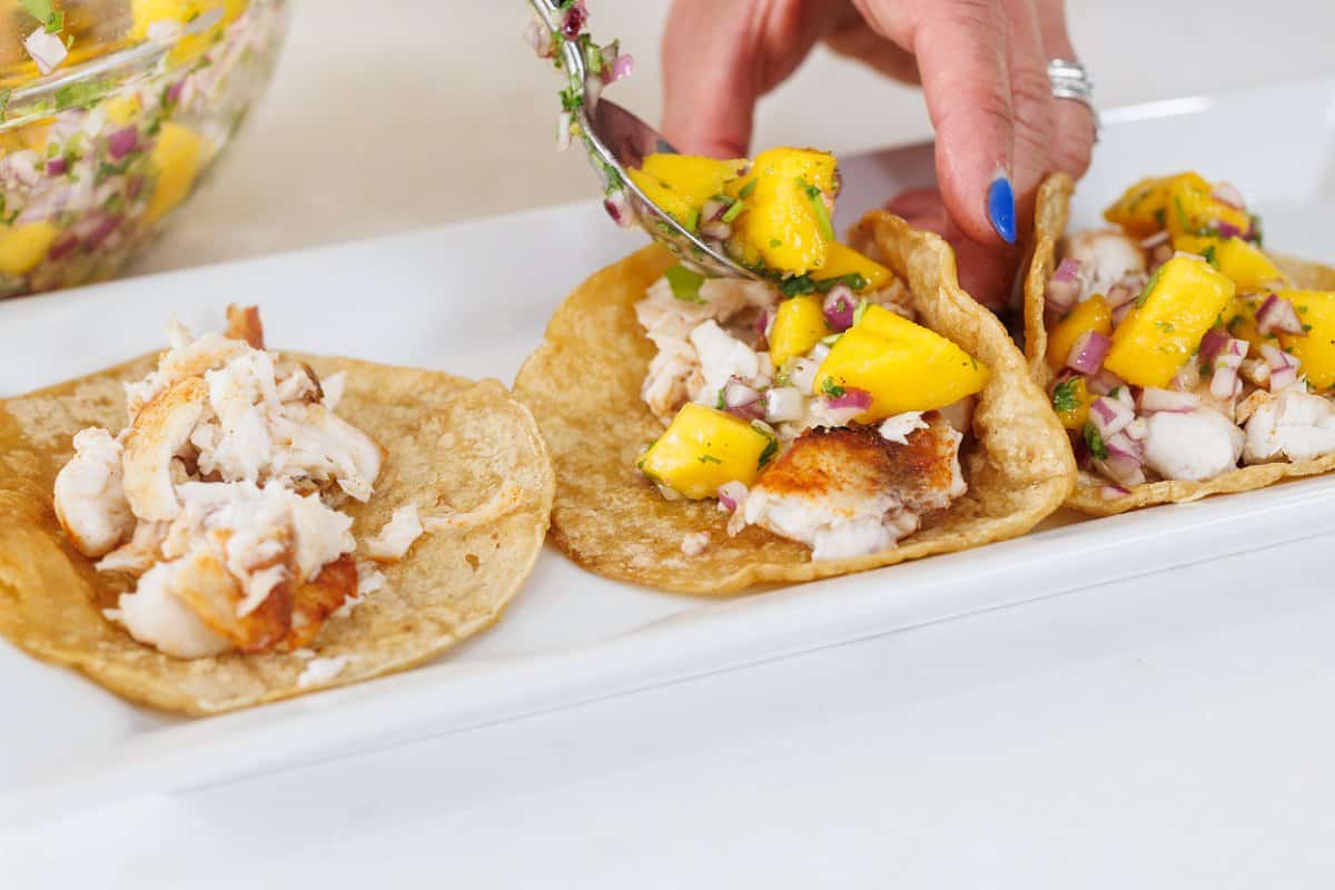 Assembling fish tacos