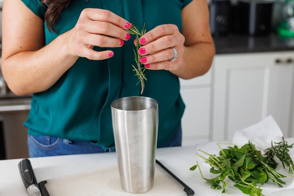 Adding rosemary to tumbler