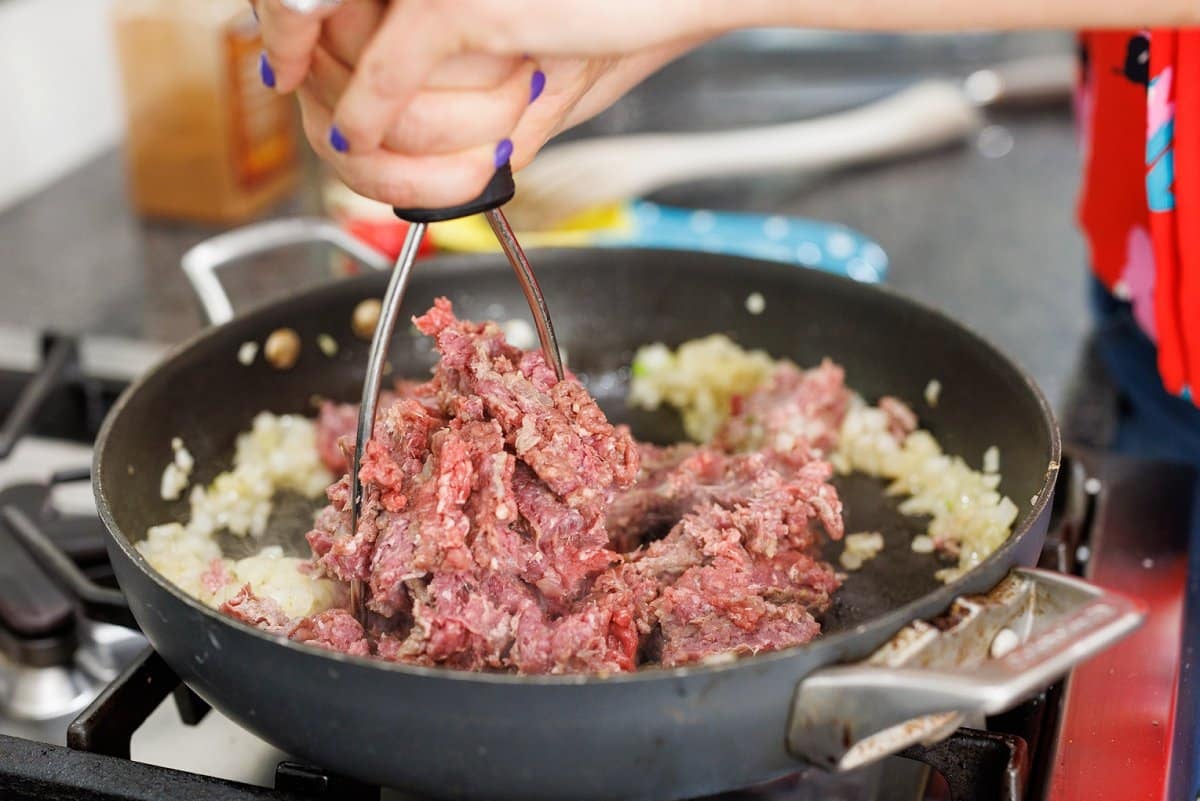 Adding ground beef to pan