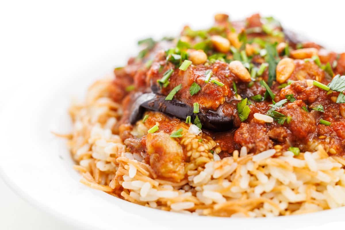 Lebanese baked eggplant with beef.