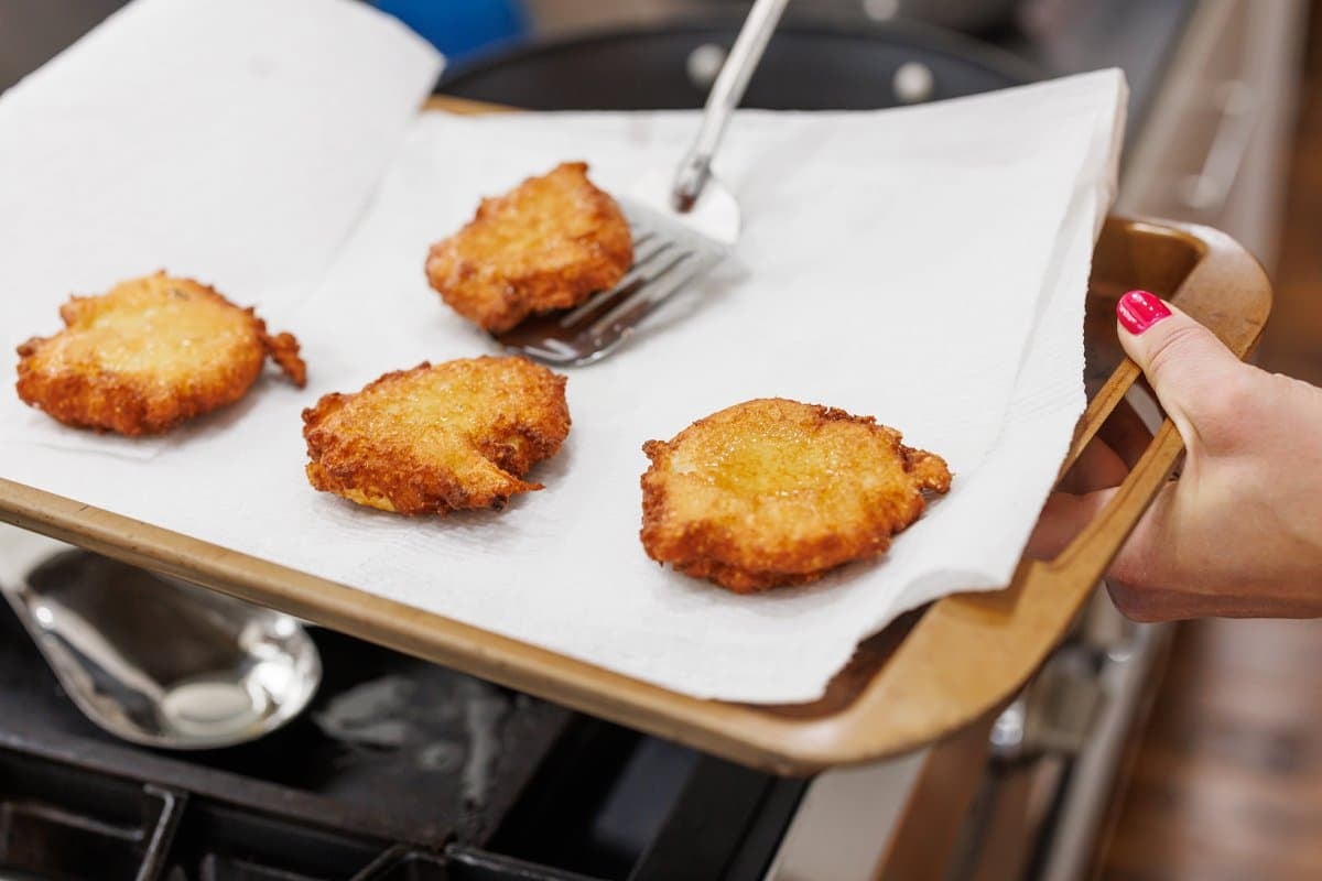 Finished latkes cooling