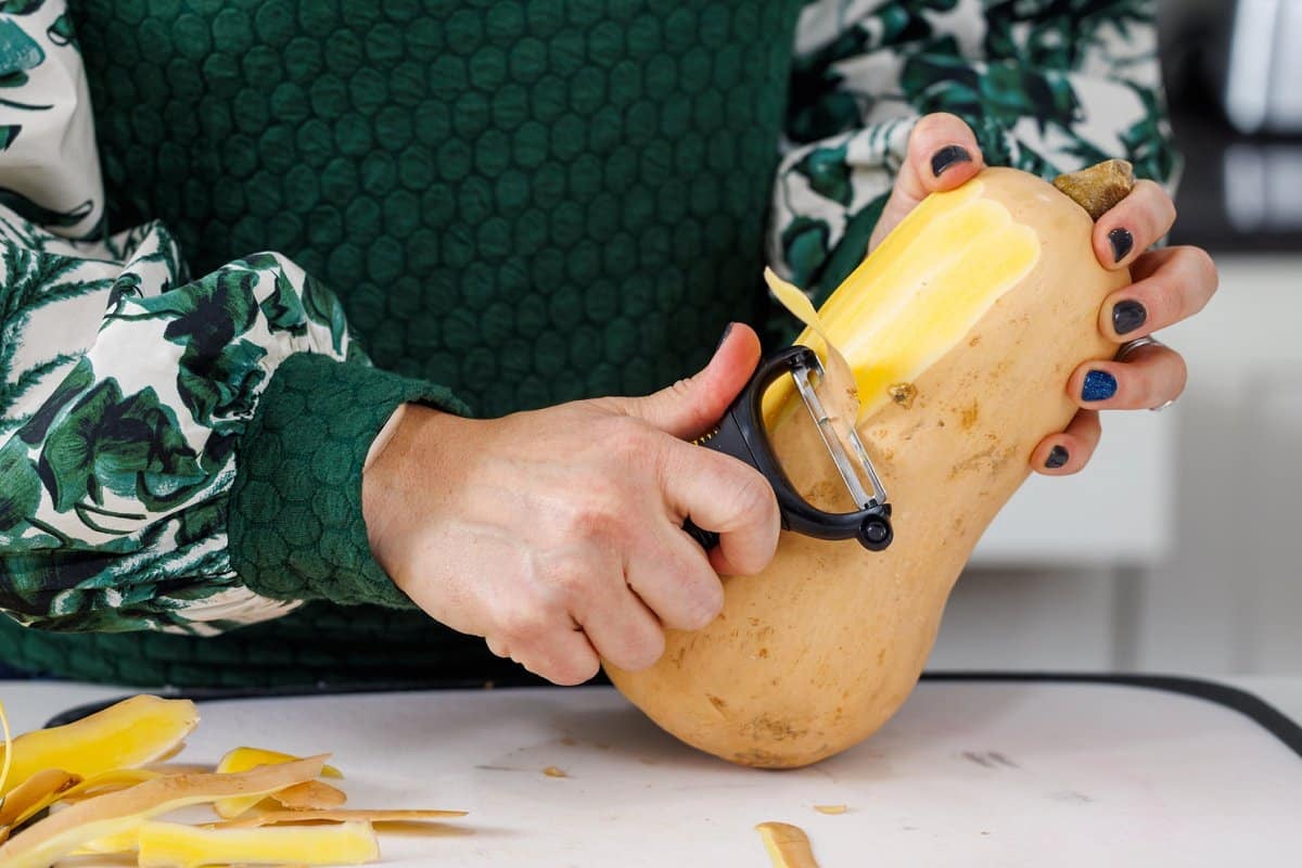 Peeling butternut squash