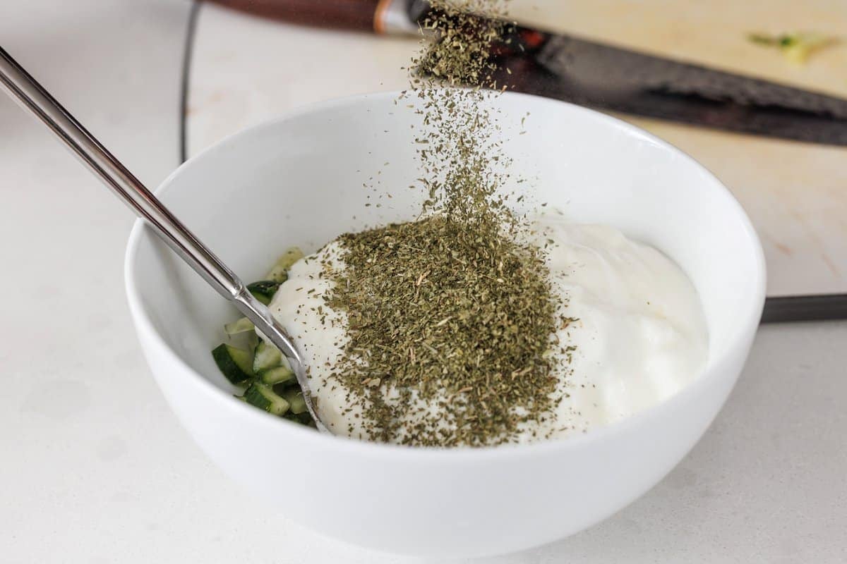 Adding mint to yogurt sauce