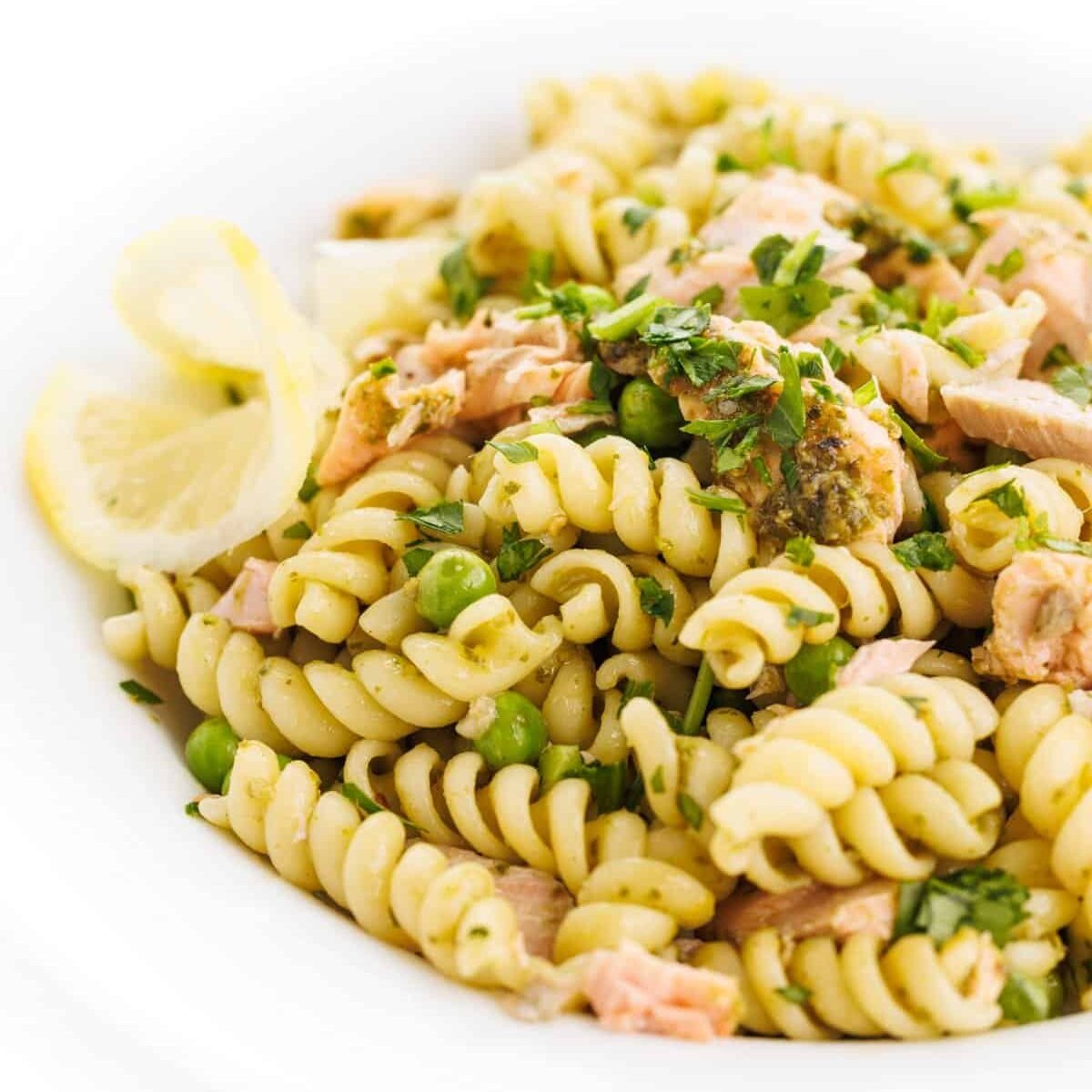 Pesto Pasta with Salmon and Peas