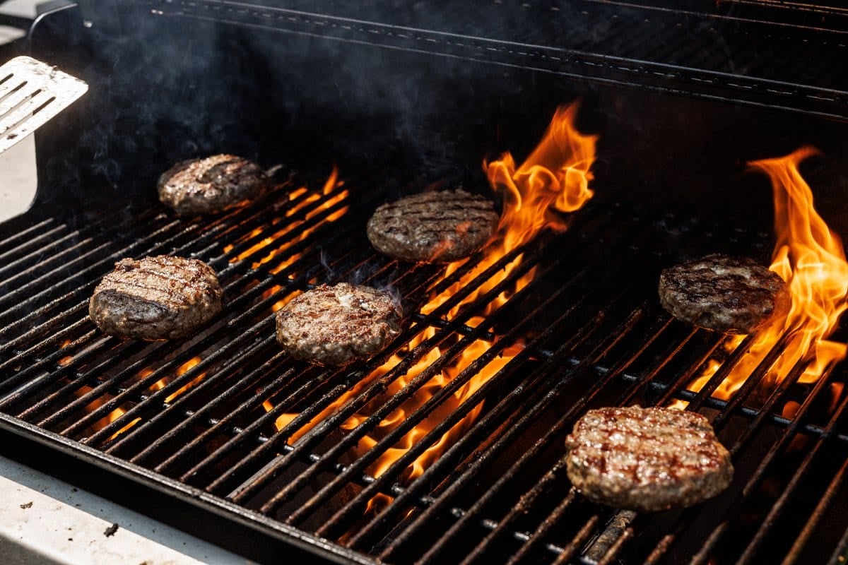 Grilling burgers on the grill