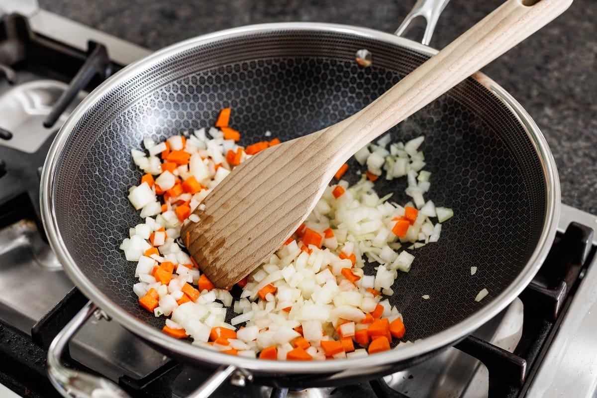 Cooking veggies in pan