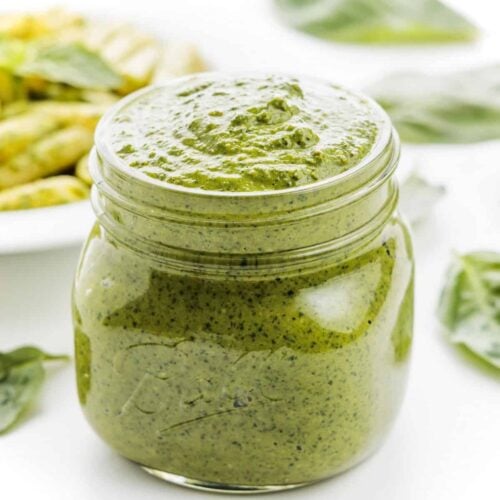 a jar of green sauce