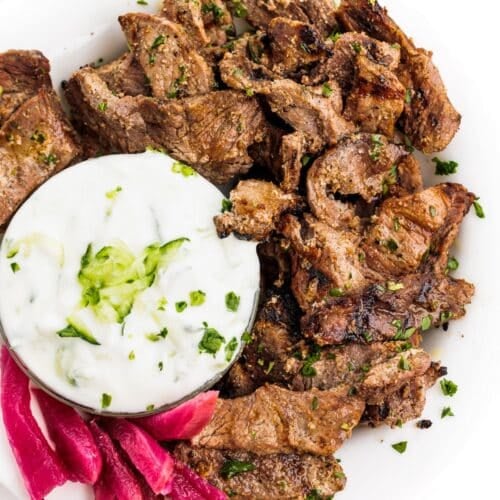 a plate of meat and vegetables