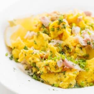 Smoked whitefish egg scramble on a plate