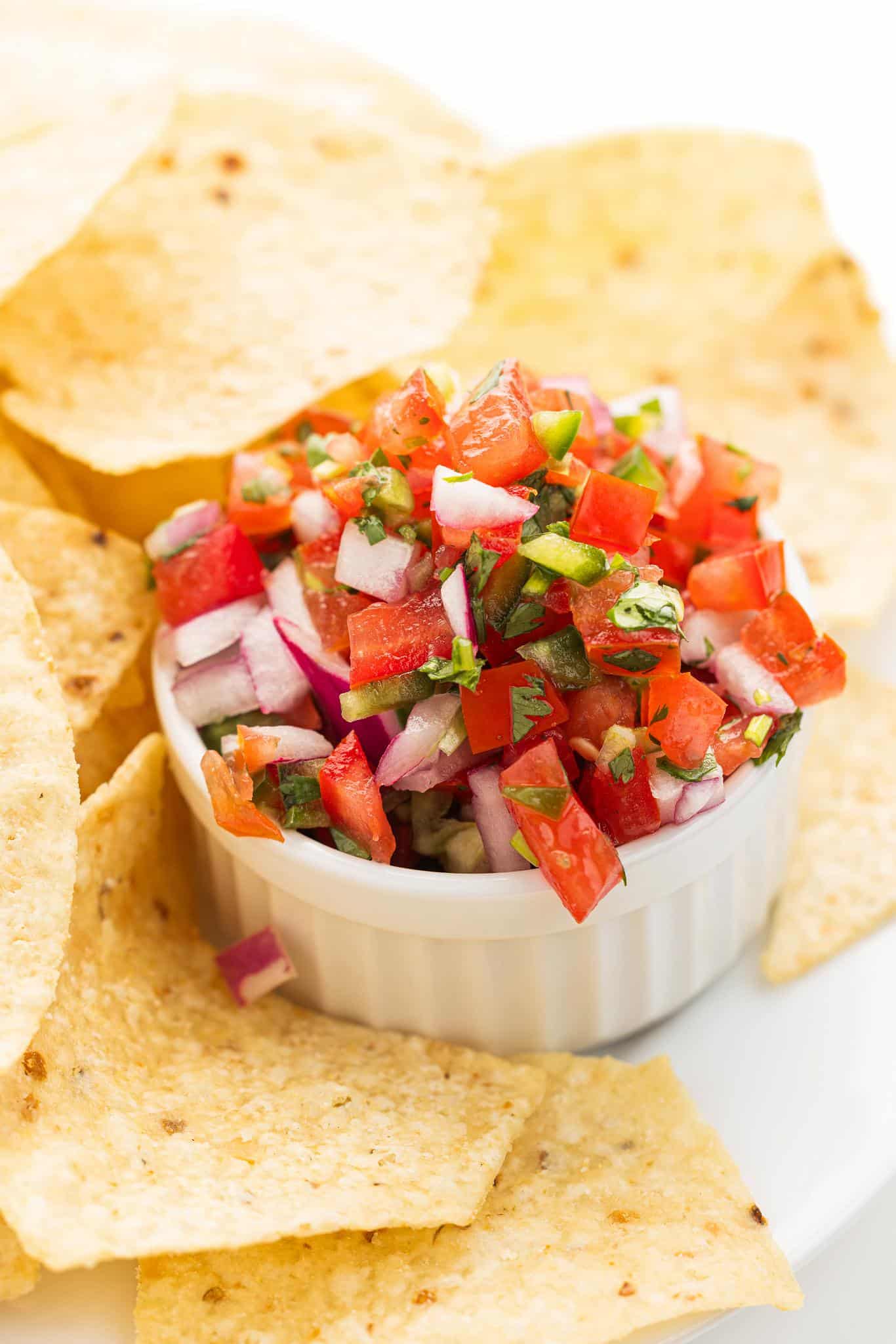 Fresh pico de gallo served with corn tortilla chips.