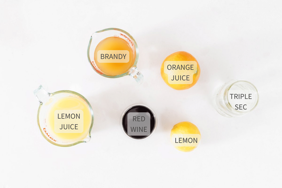 Labeled ingredients for 5-ingredient sangria.
