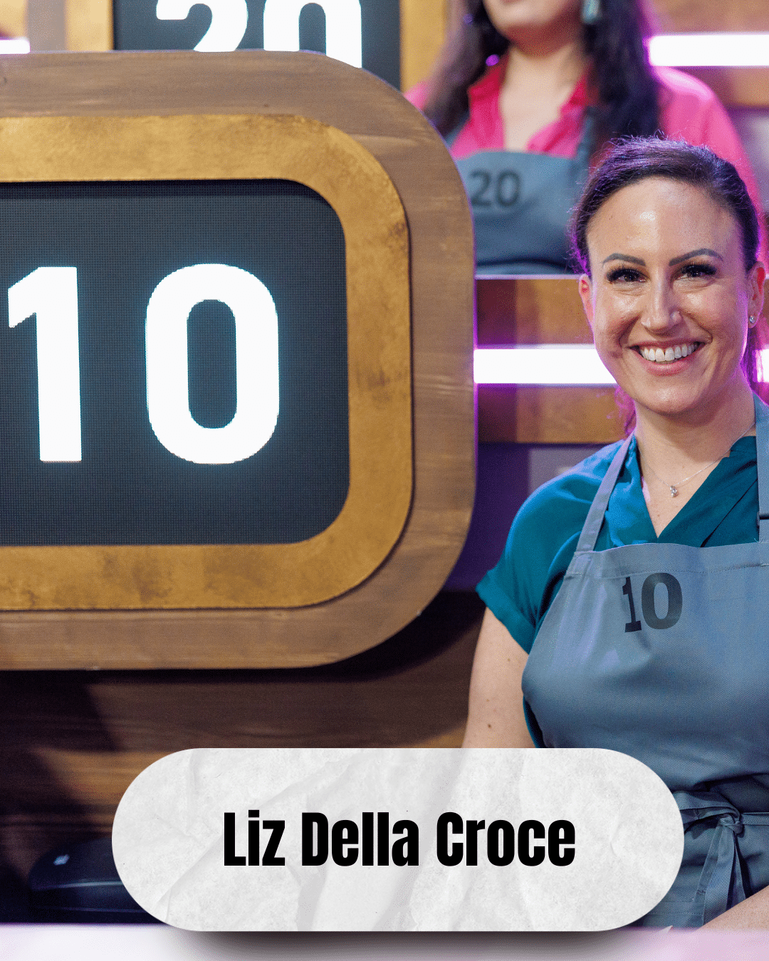 Liz Della Croce as competitor #10 on Food Network 100 Cooks