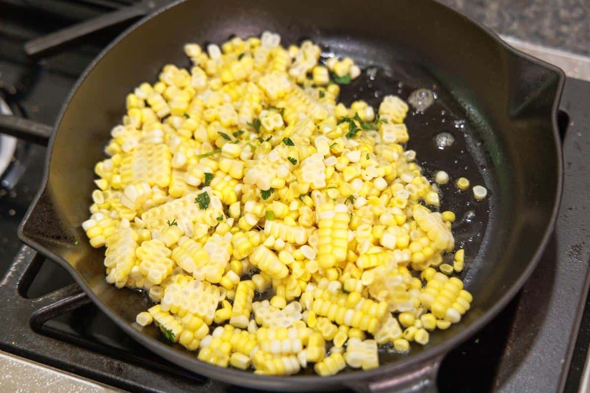 Cooking corn in cast iron.
